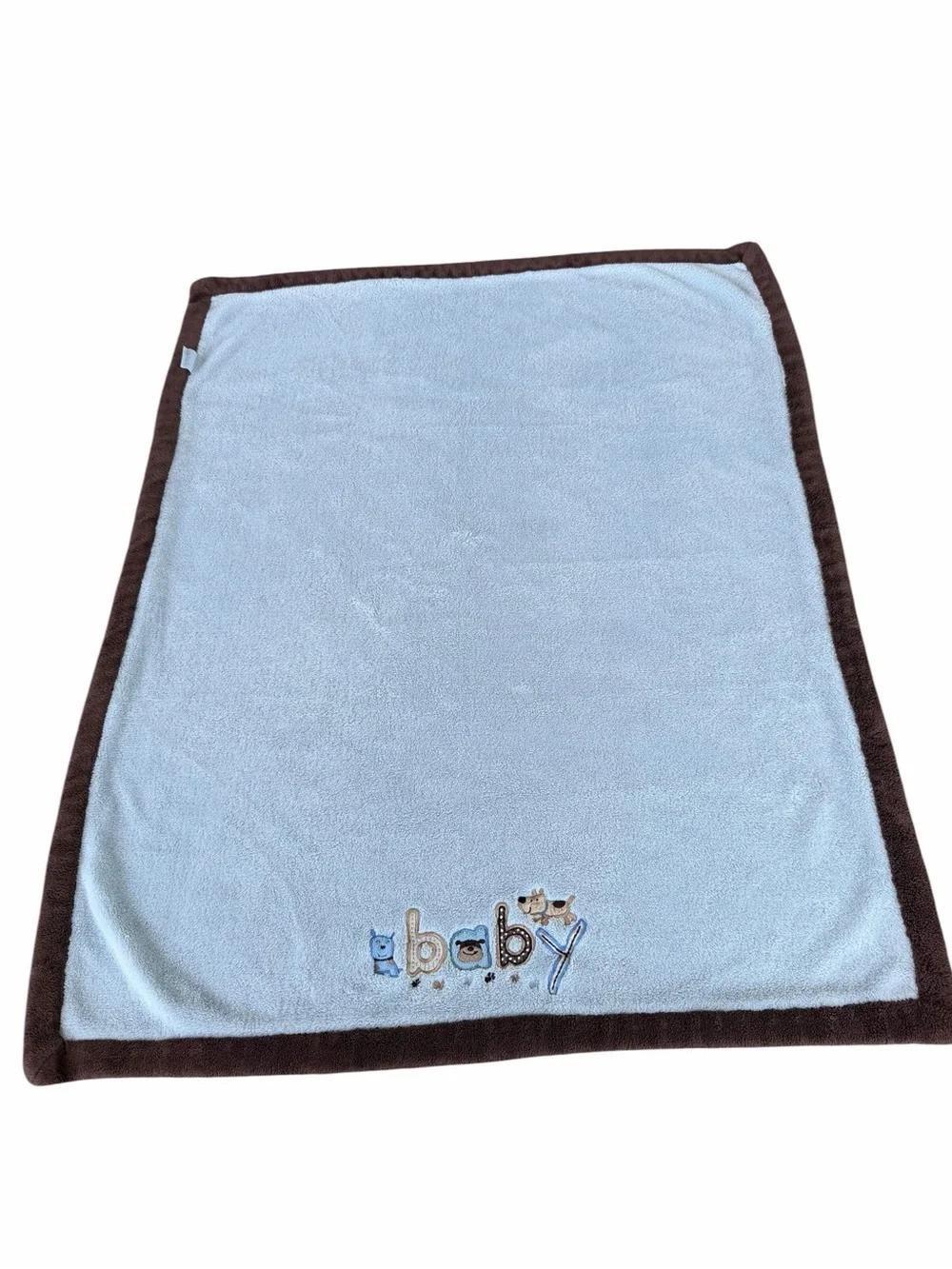 Y2K Carter’s Baby Puppy Embroidered Plush Security Blanket Blue Brown 37x60 GUC